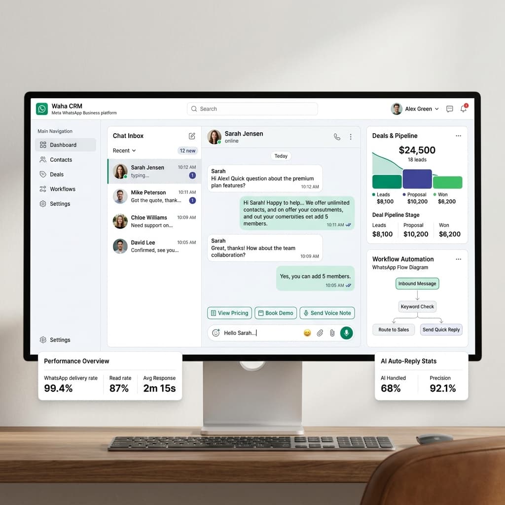 WaCRM WhatsApp Business CRM Light Dashboard Preview